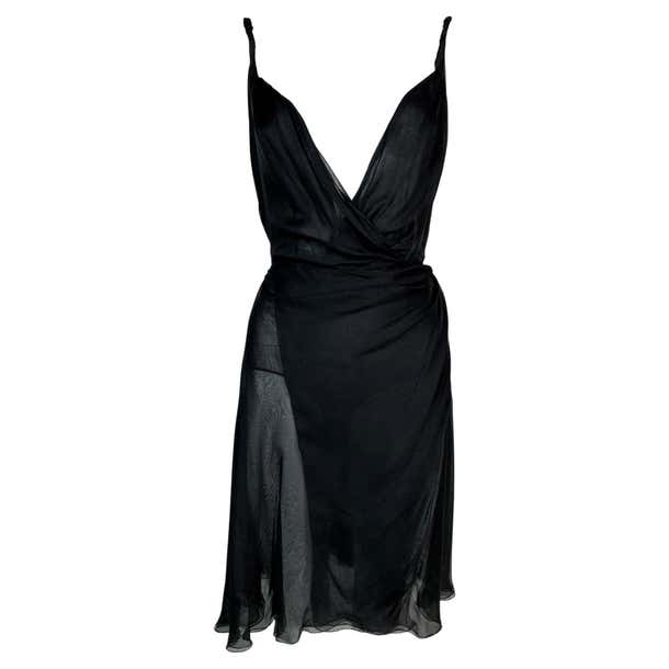 S/S 2001 Gianni Versace Plunging Sheer Black Wrap Bodysuit Mini Dress ...