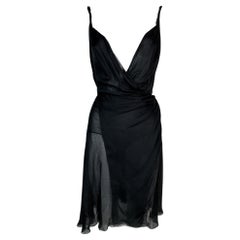 S/S 2001 Gianni Versace Plunging Sheer Black Wrap Bodysuit Mini Dress