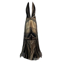 S/S 2001 Gianni Versace Runway Documented Plunging Brown Lace Gown Dress