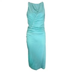 F/S 2001 Gucci by Tom Ford Babyblaues gerafftes ärmelloses Kleid