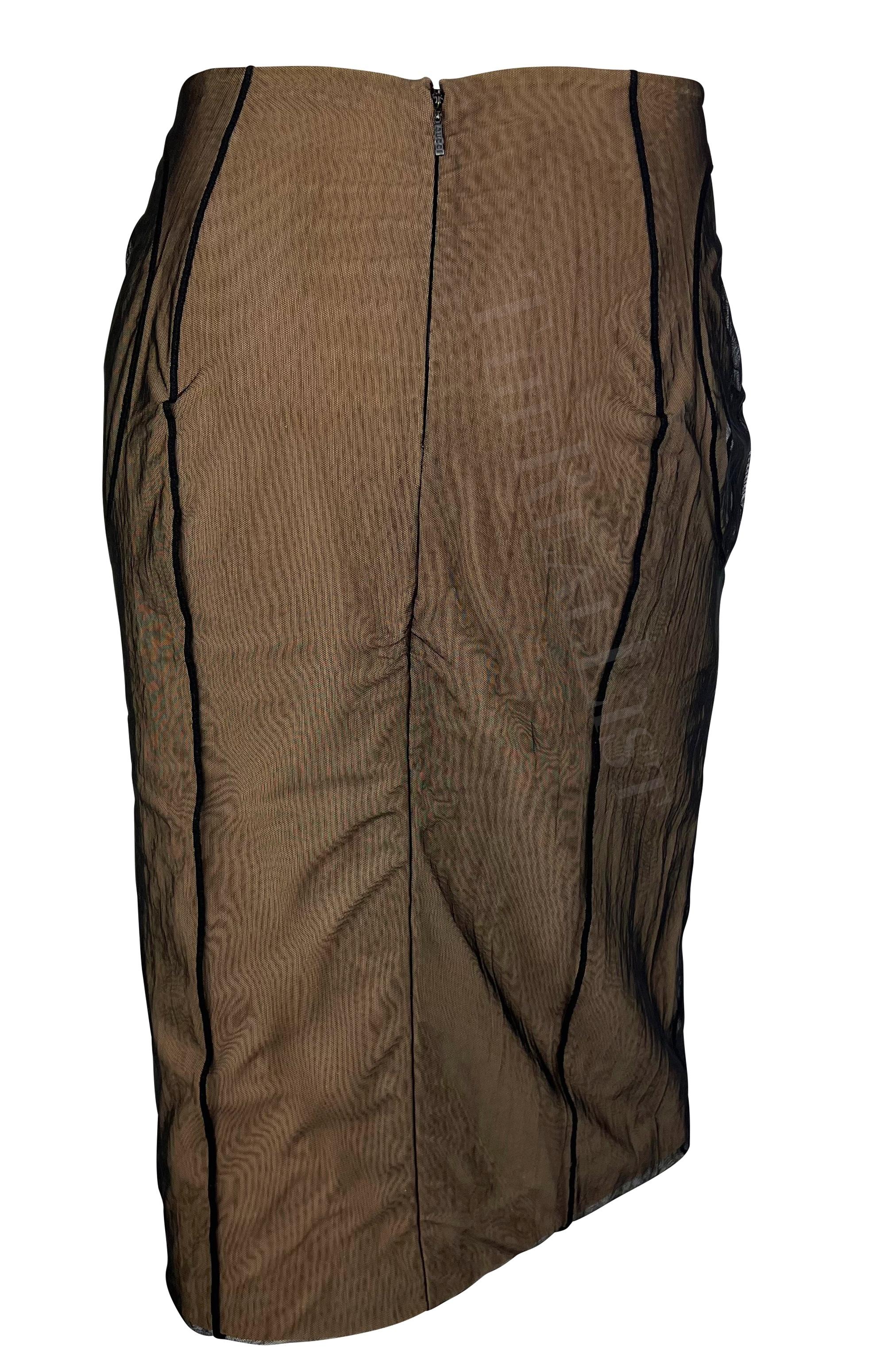 Women's S/S 2001 Gucci by Tom Ford Beige Mesh Tulle Overlay Bodycon Skirt For Sale