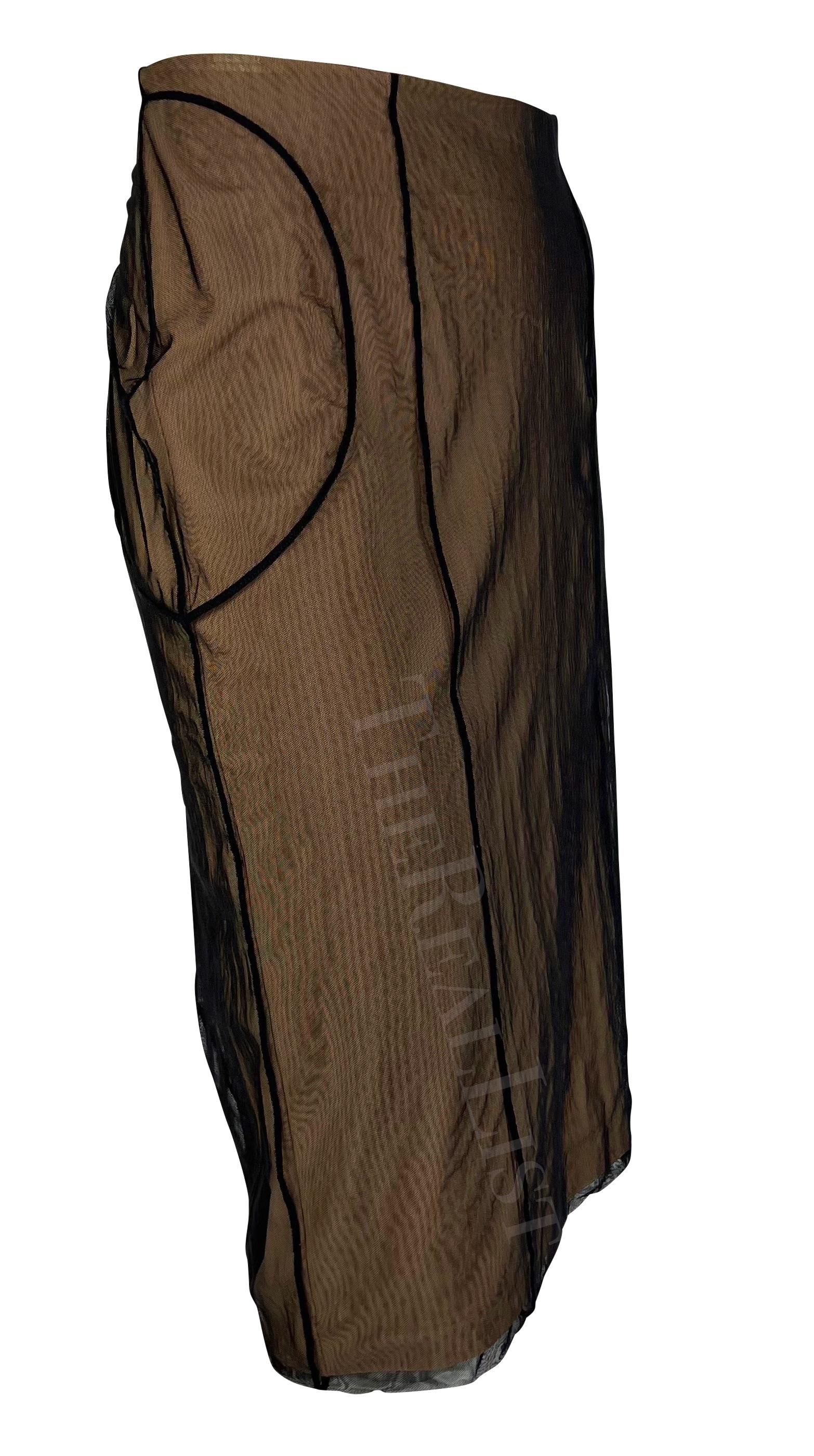 S/S 2001 Gucci by Tom Ford Beige Mesh Tulle Overlay Bodycon Skirt For Sale 1