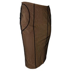 F/S 2001 Gucci by Tom Ford Beigefarbener Bodycon-Rock aus Stretch-Stoff mit Netzstoffüberzug aus Tüll