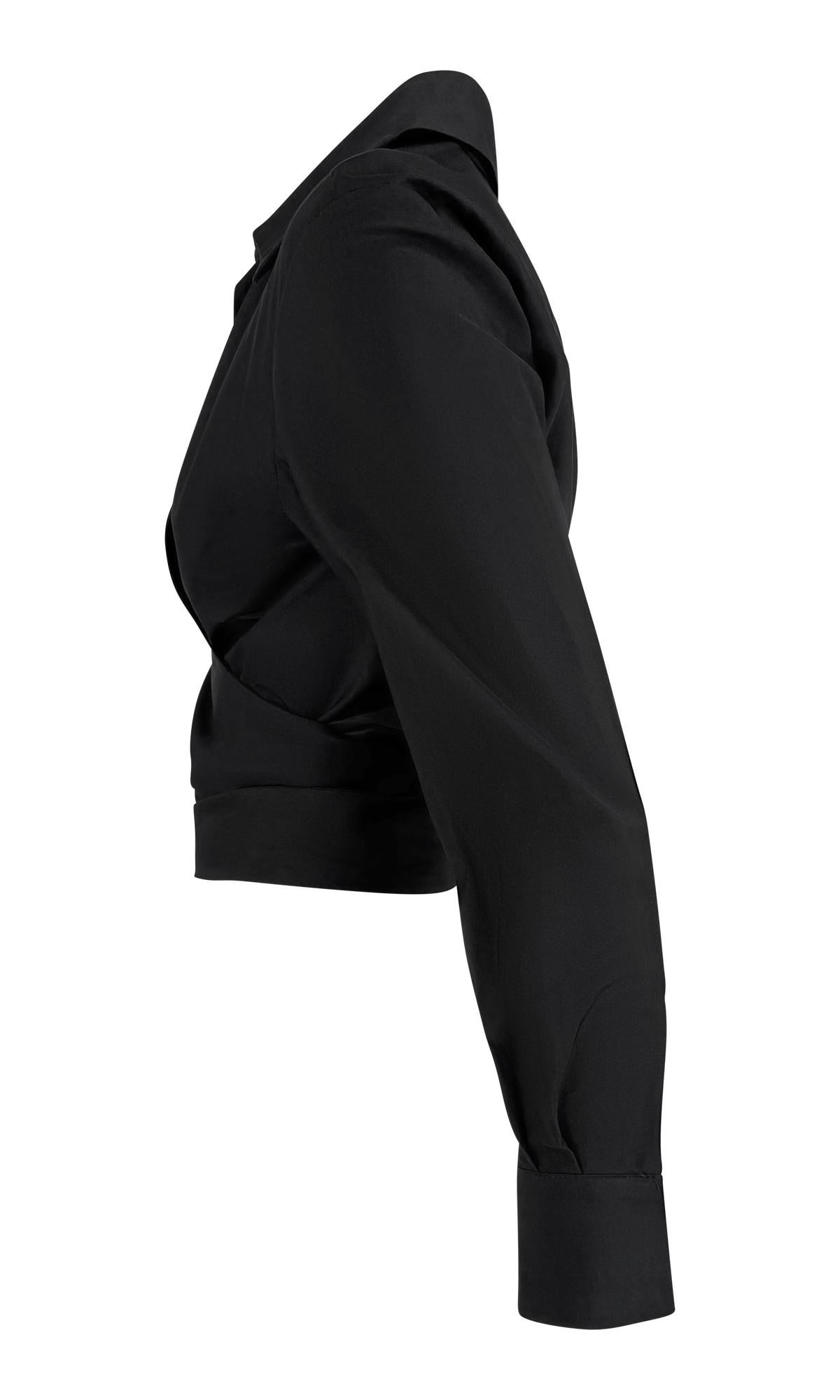 S/S 2001 Gucci by Tom Ford Black Cotton Wrap Style Plunging Collared Crop Top Negro en venta