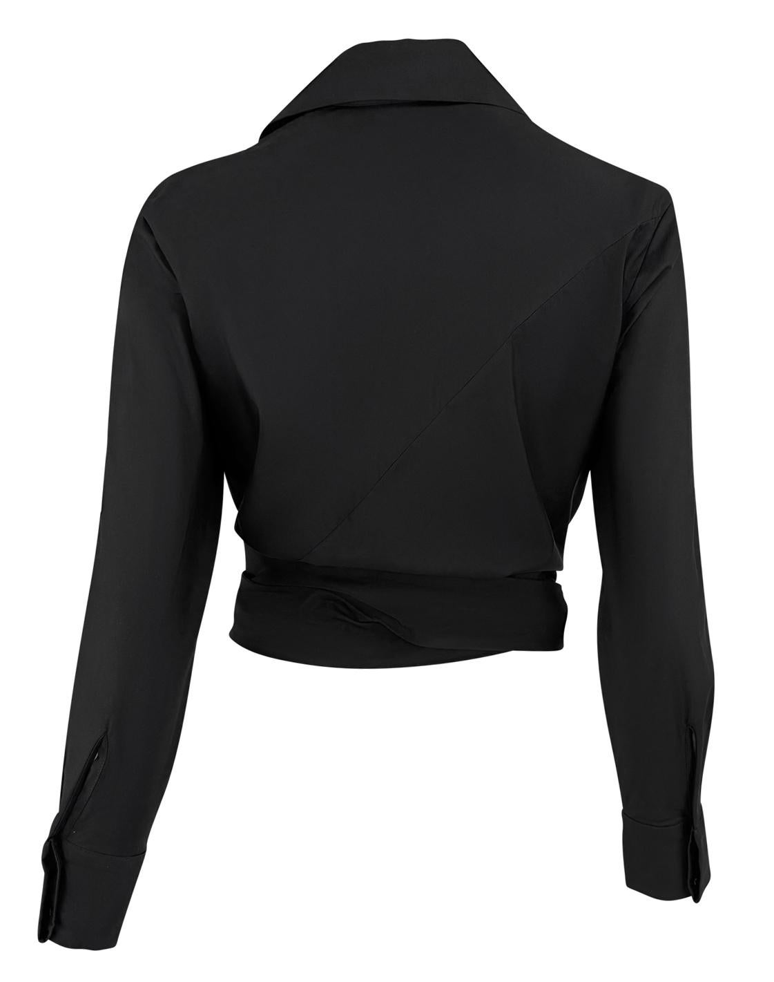 S/S 2001 Gucci by Tom Ford Black Cotton Wrap Style Plunging Collared Crop Top en Excelente estado para la venta en West Hollywood, CA