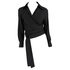 S/S 2001 Gucci by Tom Ford Black Cotton Wrap Style Plunging Collared Crop Top