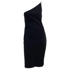 Used S/S 2001 Gucci by Tom Ford Black Knit Asymmetric Leather Strap Dress