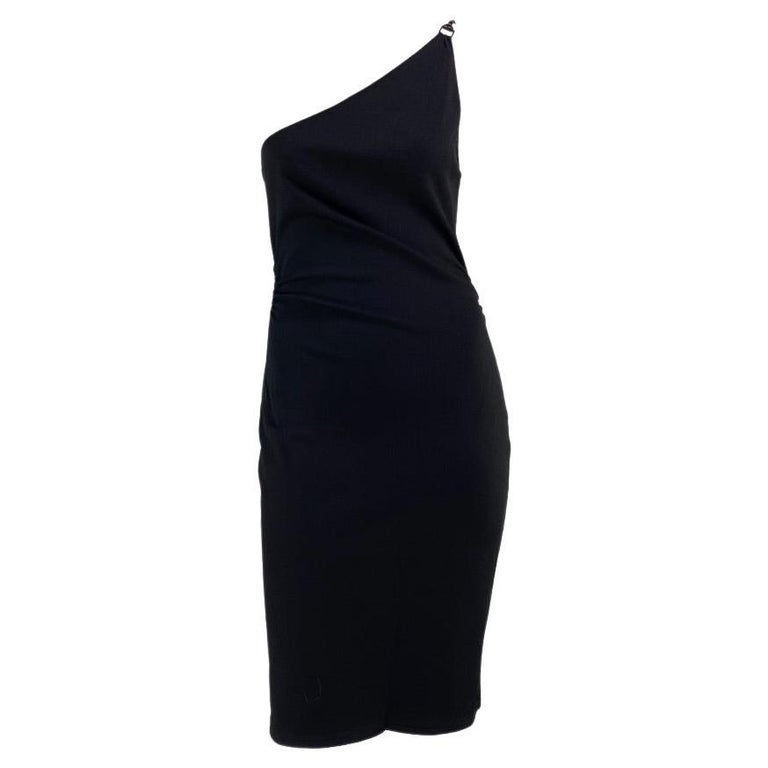 S/S 2001 Gucci by Tom Ford Black Knit Asymmetric Leather Strap Dress ...