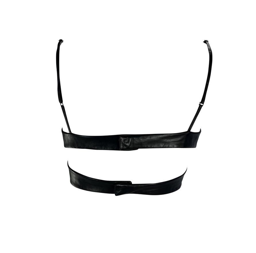 Nero P/E 2001 Gucci by Tom Ford Top Bralette Bustier con incrocio in pelle nera in vendita