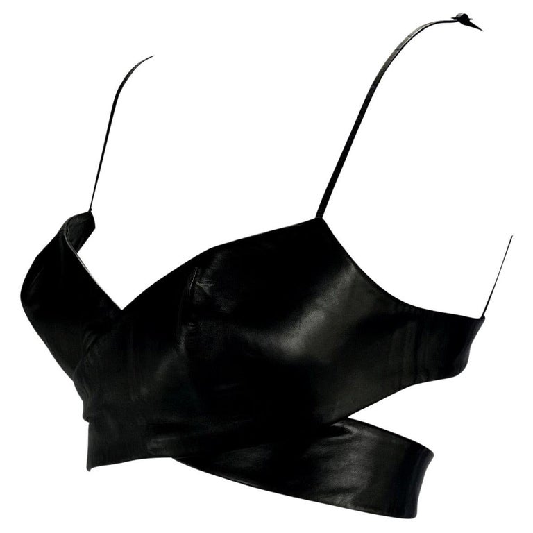 S/S 2001 Gucci by Tom Ford Black Leather Crossover Bralette Bustier Top For  Sale at 1stDibs