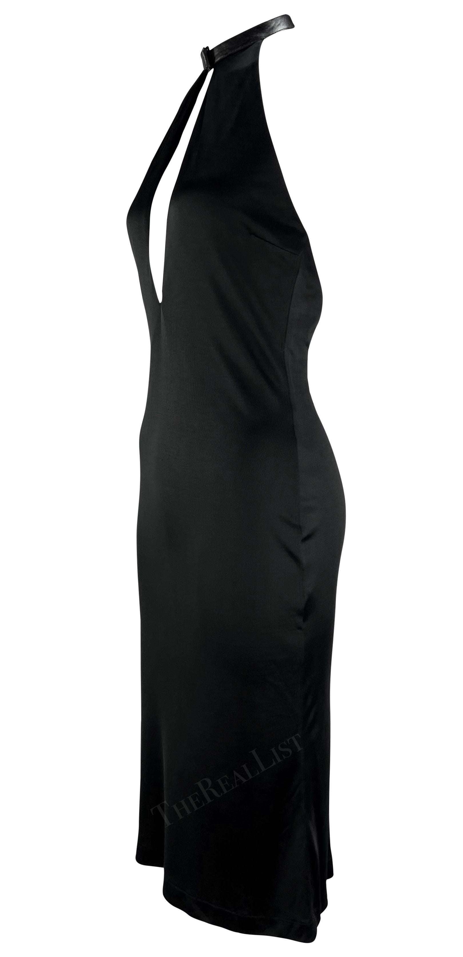 Women's S/S 2001 Gucci by Tom Ford Black Leather Halter Strap Plunging Backless Dress