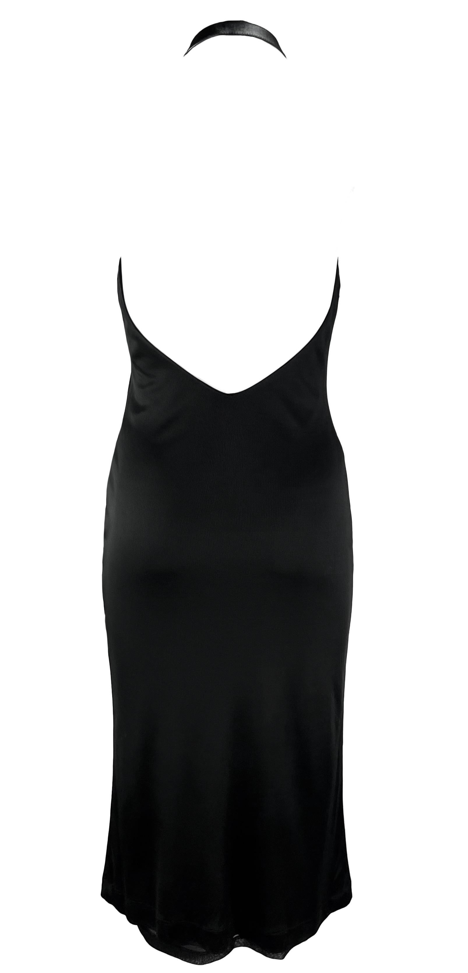 S/S 2001 Gucci by Tom Ford Black Leather Halter Strap Plunging Backless Dress For Sale 1