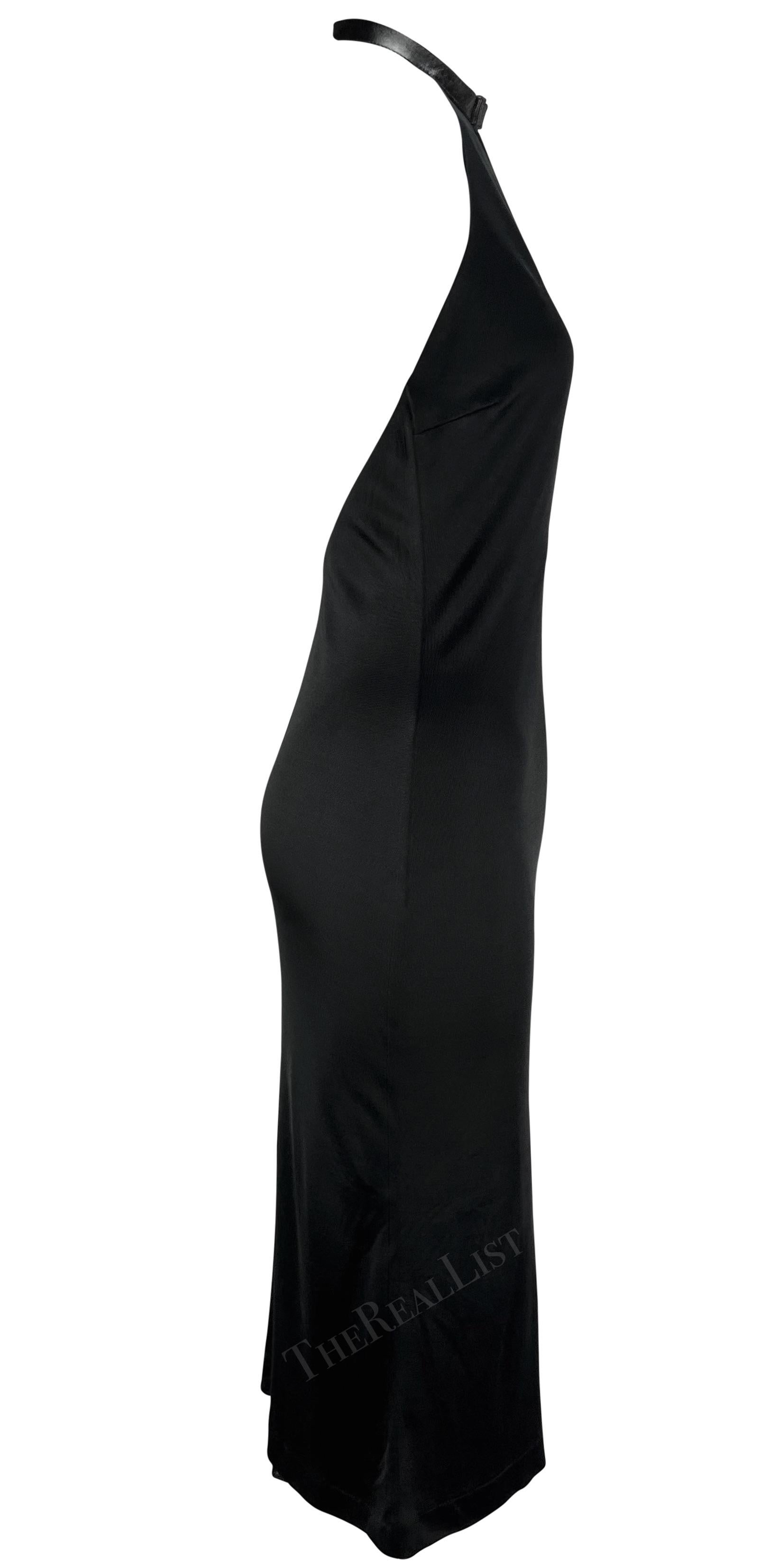S/S 2001 Gucci by Tom Ford Black Leather Halter Strap Plunging Backless Dress 2