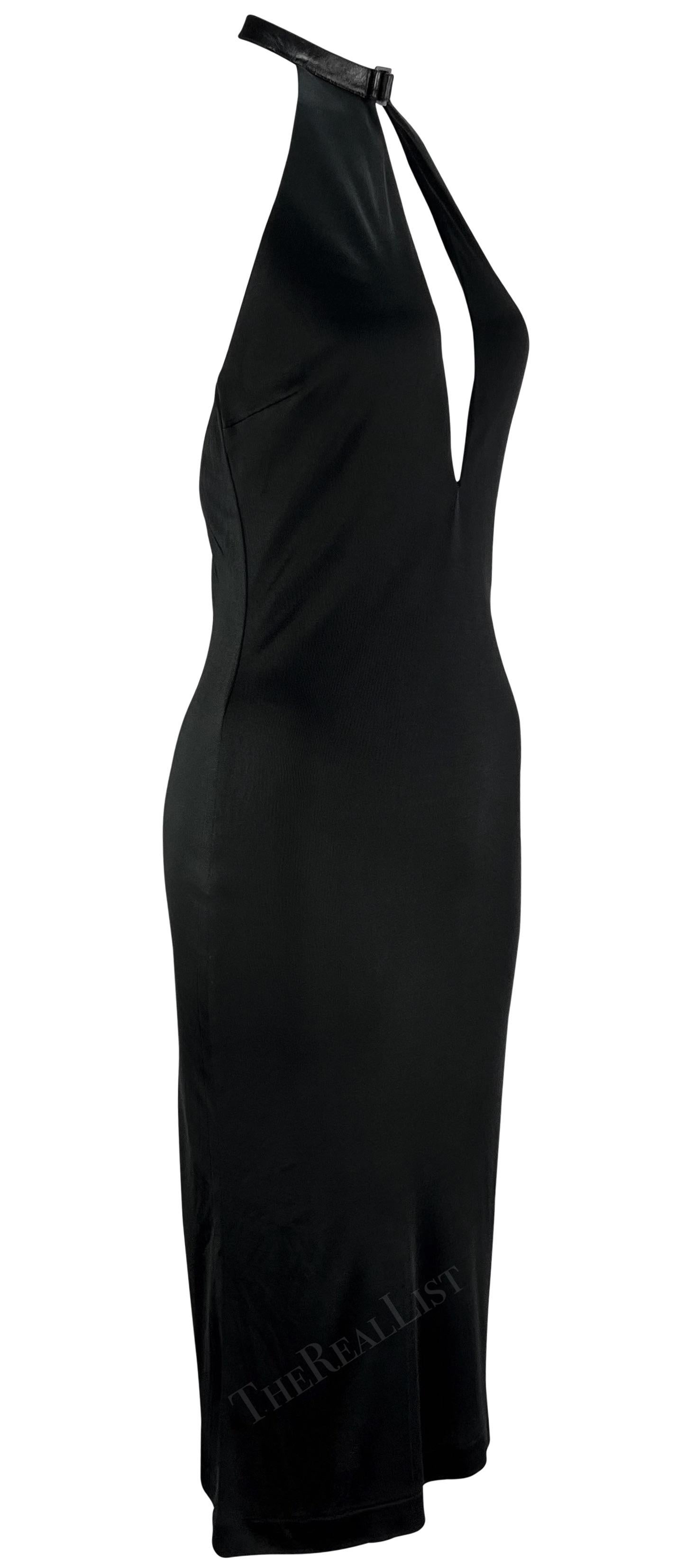 S/S 2001 Gucci by Tom Ford Black Leather Halter Strap Plunging Backless Dress For Sale 3