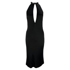 S/S 2001 Gucci by Tom Ford Black Leather Halter Strap Plunging Backless Dress