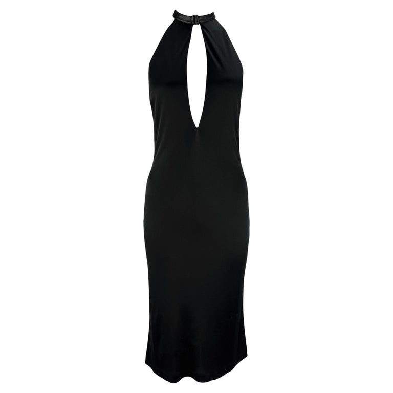 S/S 2001 Gucci by Tom Ford Black Leather Halter Strap Plunging Backless  Dress at 1stDibs