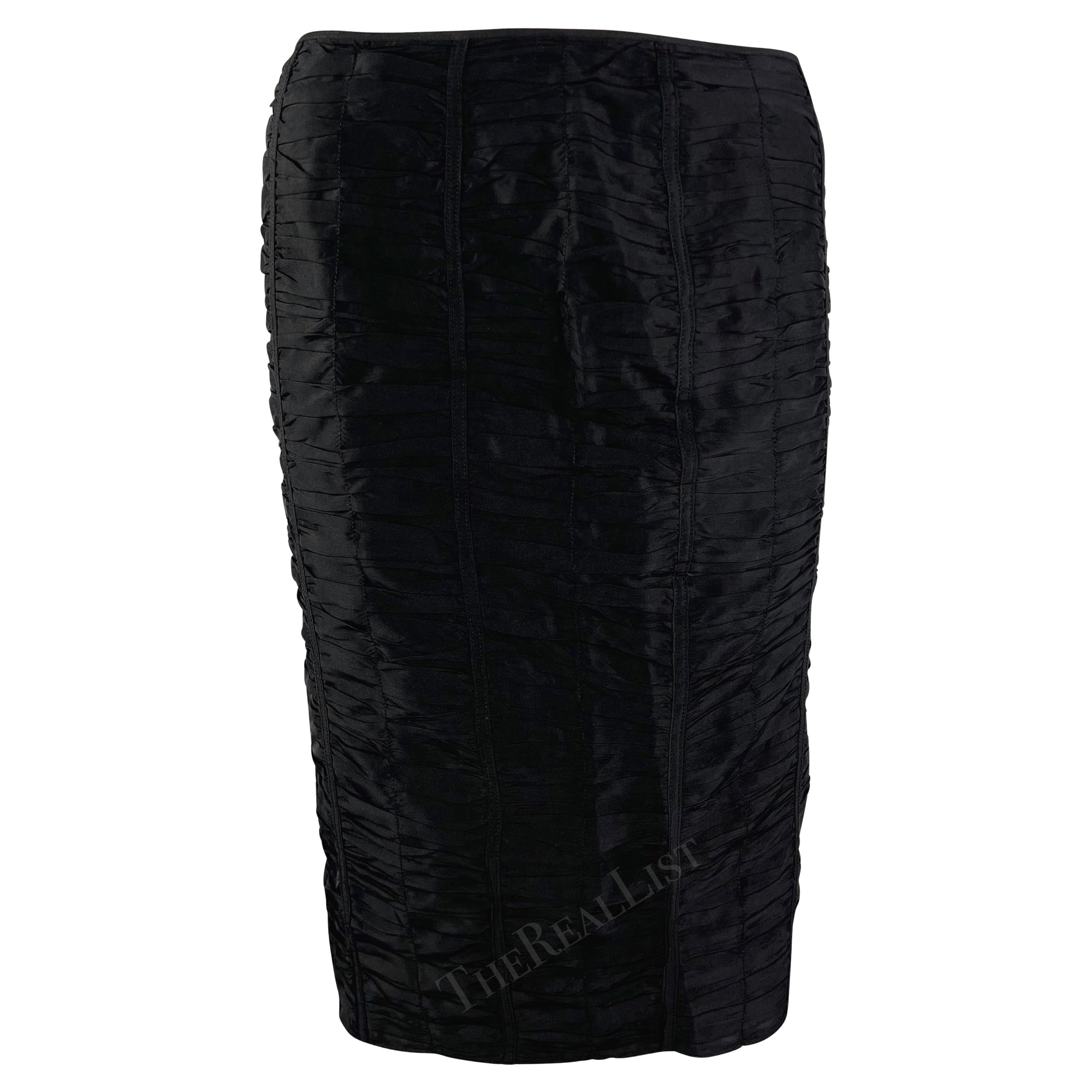S/S 2001 Gucci by Tom Ford Black Ruched Silk Skirt For Sale