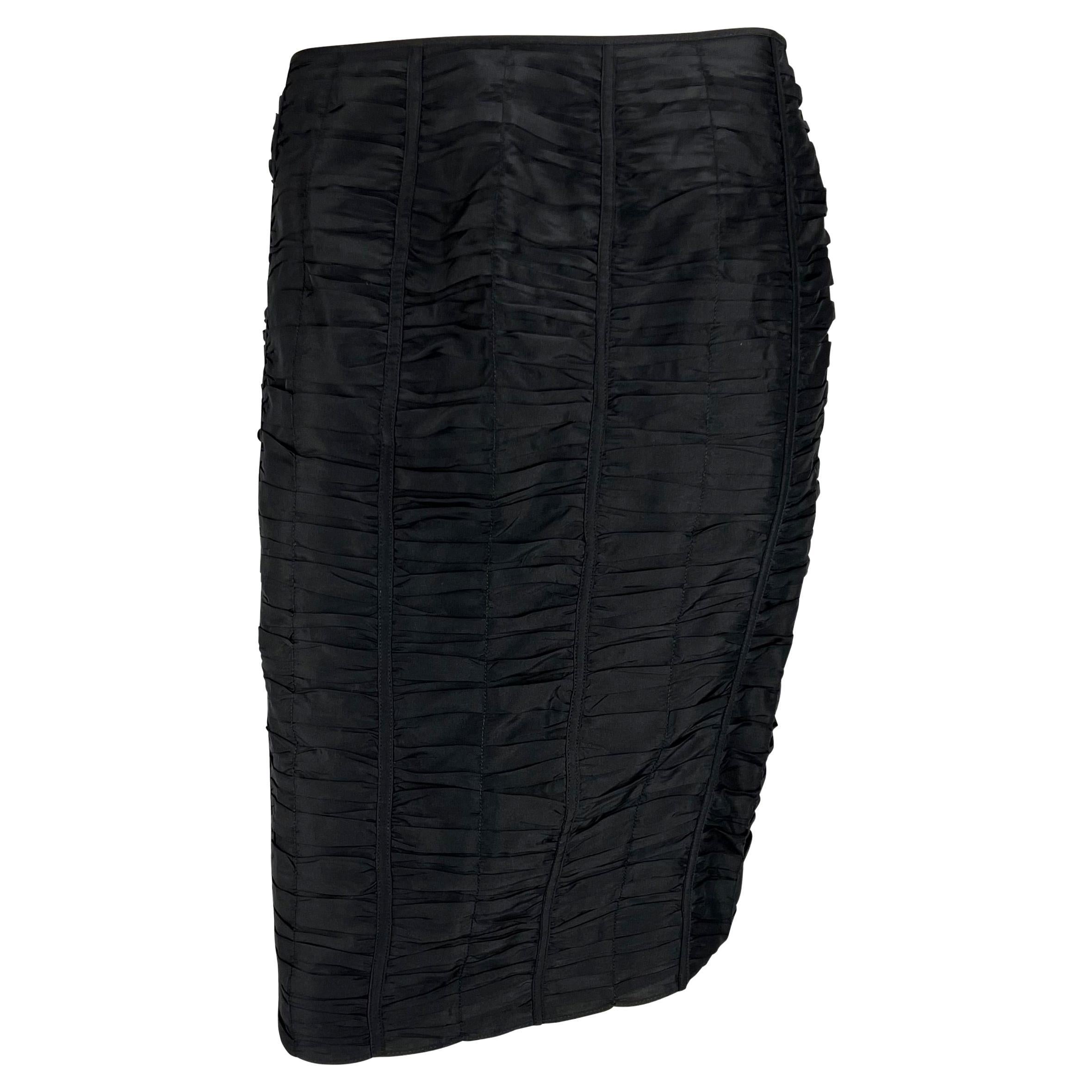  NWT S/S 2001 Gucci by Tom Ford Black Ruched Silk Skirt For Sale