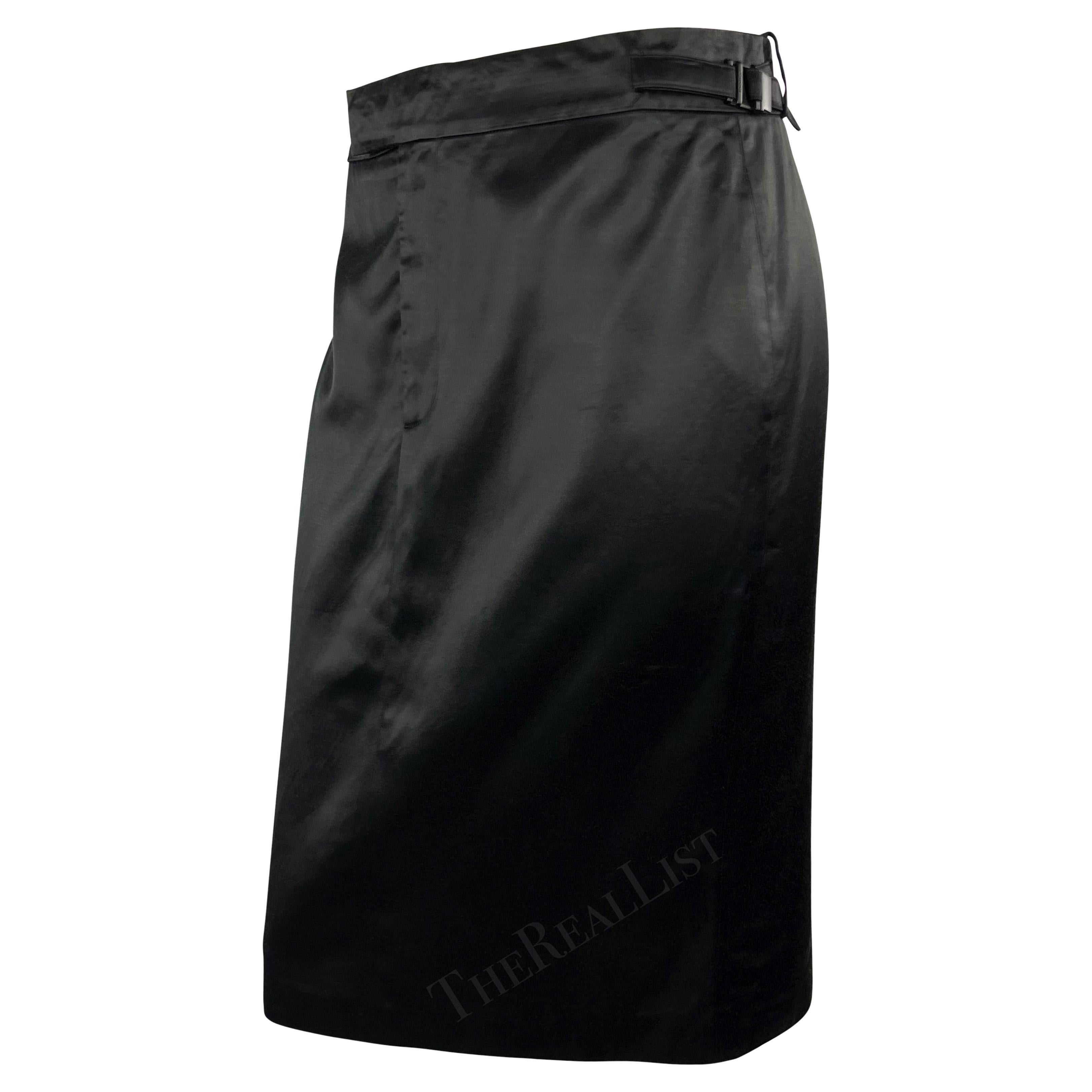 S/S 2001 Gucci by Tom Ford Black Satin Belted Runway Pencil Skirt  For Sale