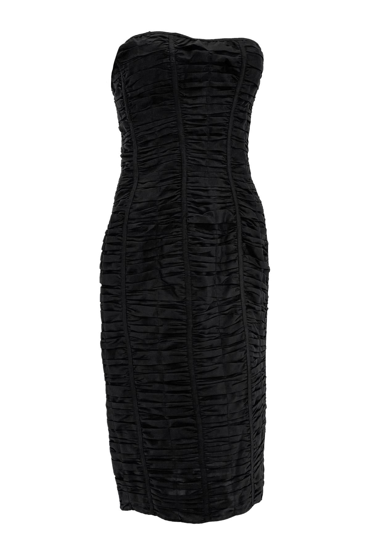S/S 2001 Gucci by Tom Ford Black Silk Ruched Strapless Runway Dress For Sale 6