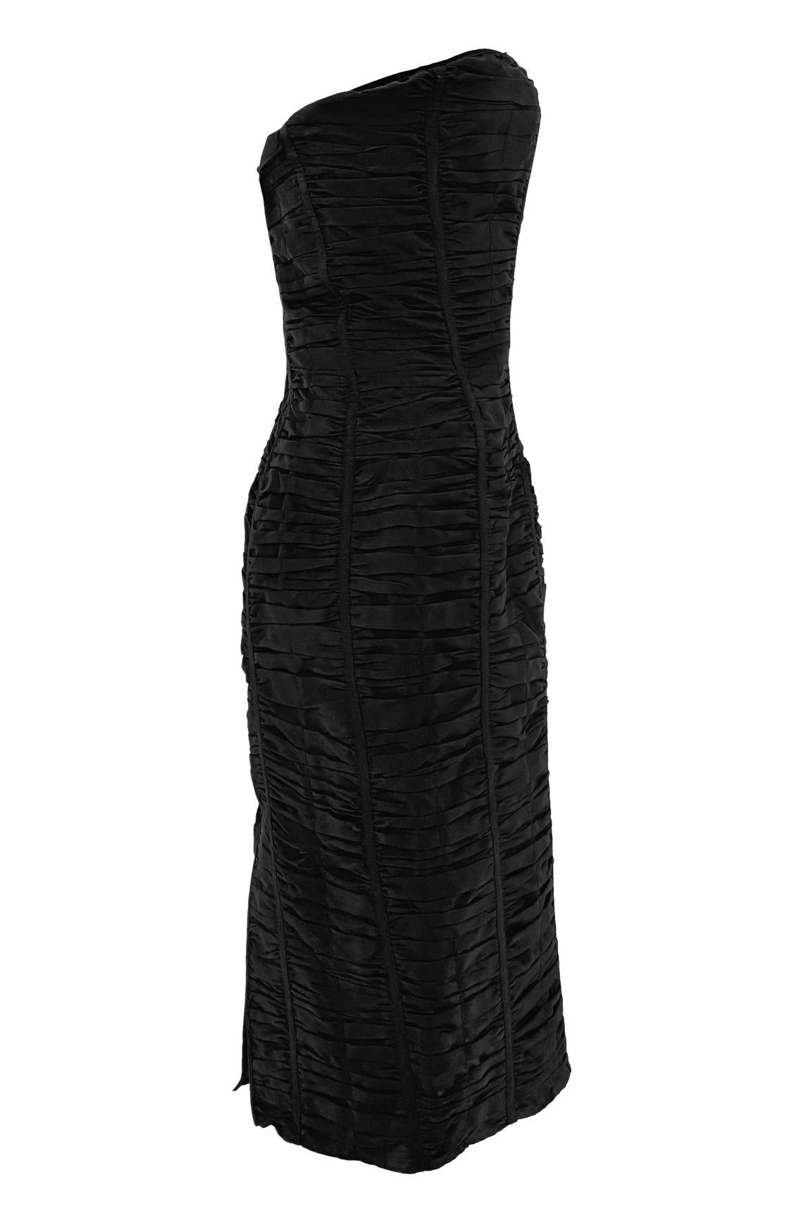 S/S 2001 Gucci by Tom Ford Black Silk Ruched Strapless Runway Dress For Sale 5