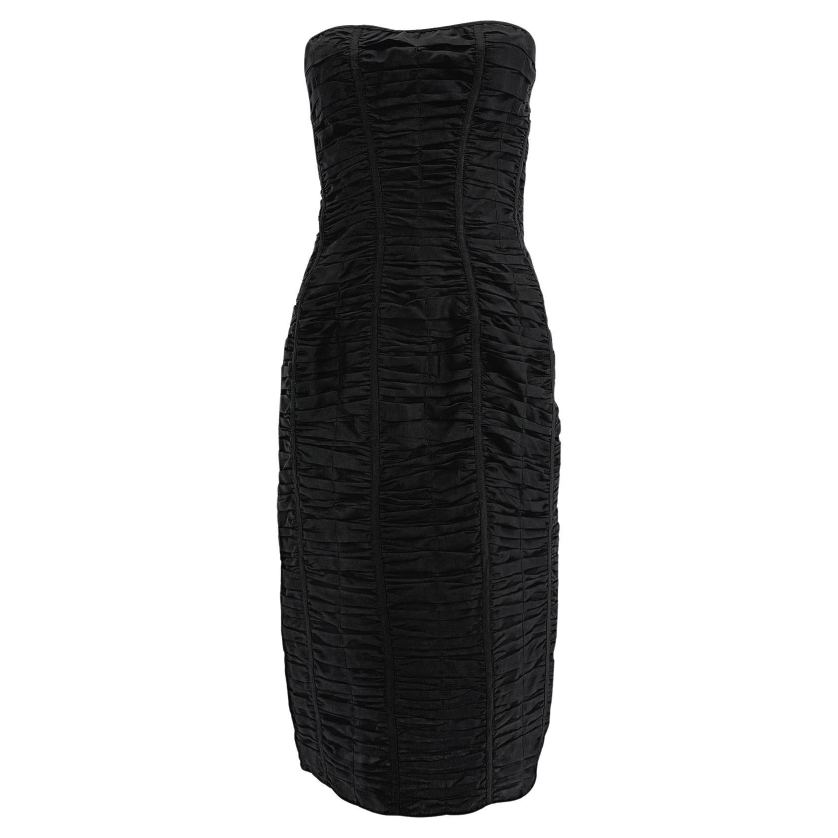 S/S 2001 Gucci by Tom Ford Black Silk Ruched Strapless Runway Dress For Sale