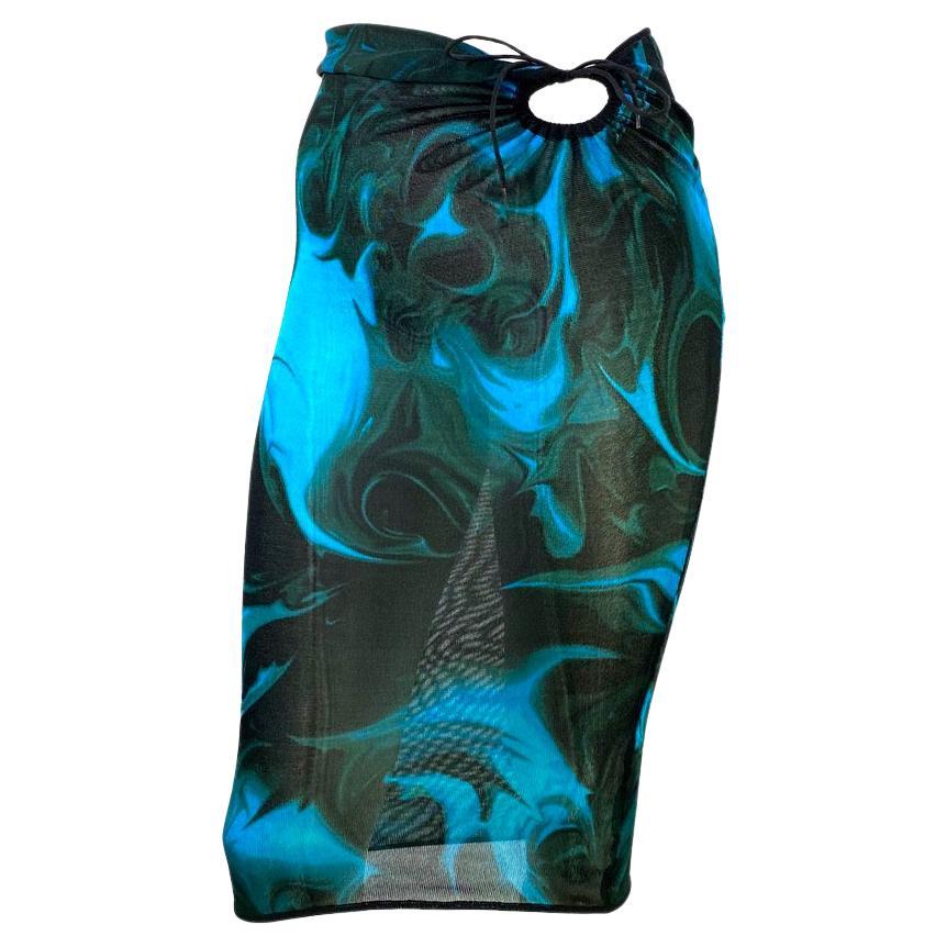 Presenting an unusual blue lava print Gucci skirt sample/prototype, designed by Tom Ford. The pattern debuted on the men's Spring/Summer 2001 runway and was used heavily in womenswear. This print was quite popular and a shirt in this pattern was