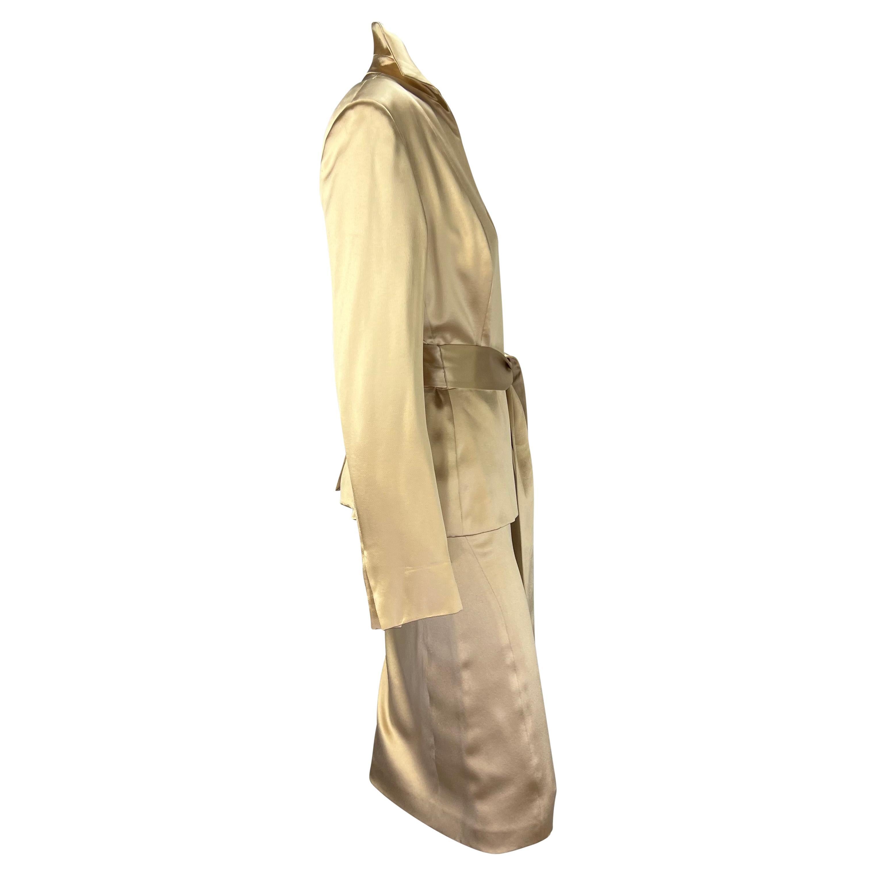 Beige S/S 2001 Gucci by Tom Ford Champagne Silk Satin Sash Belt Sample Skirt Suit
