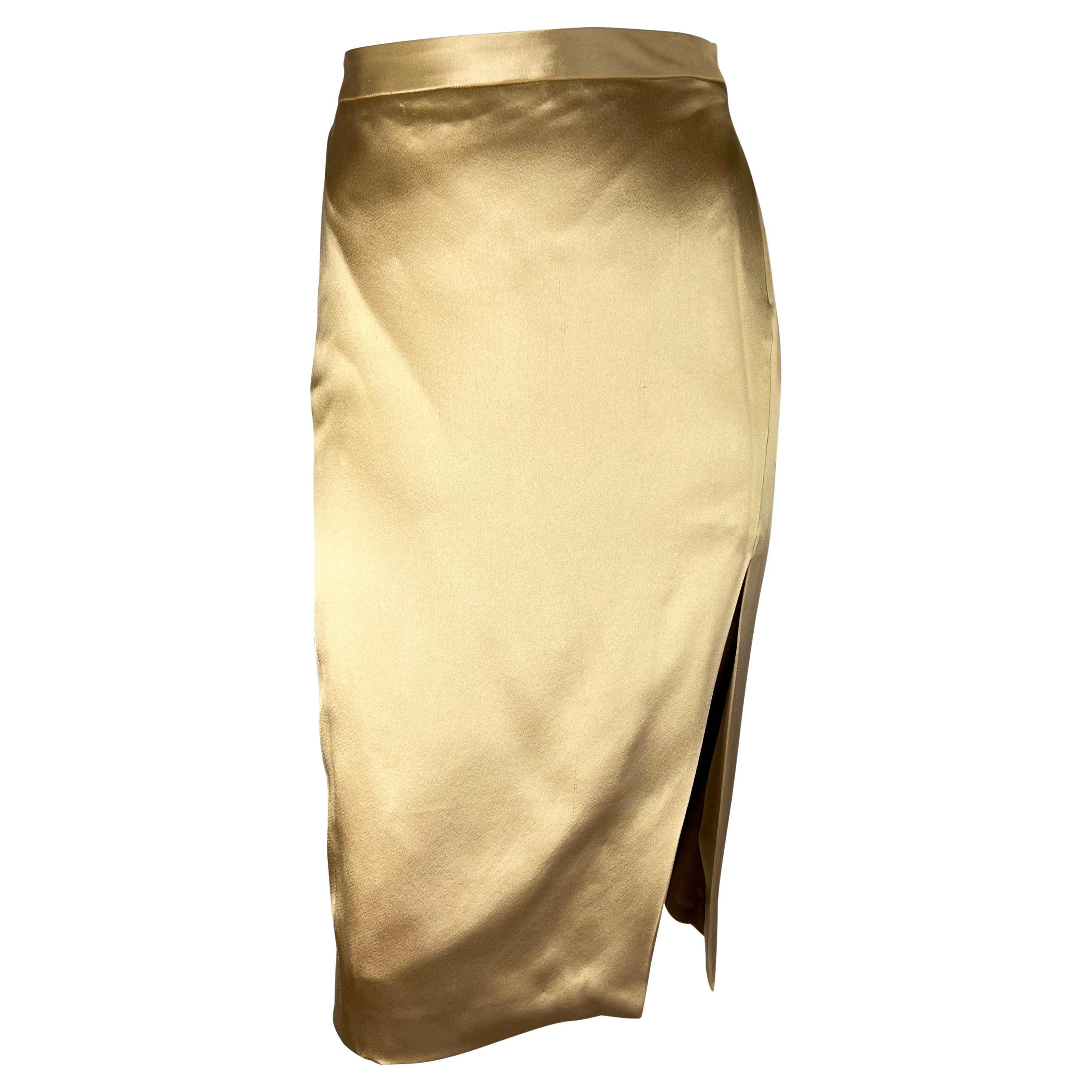 Women's S/S 2001 Gucci by Tom Ford Champagne Silk Satin Sash Belt Sample Skirt Suit