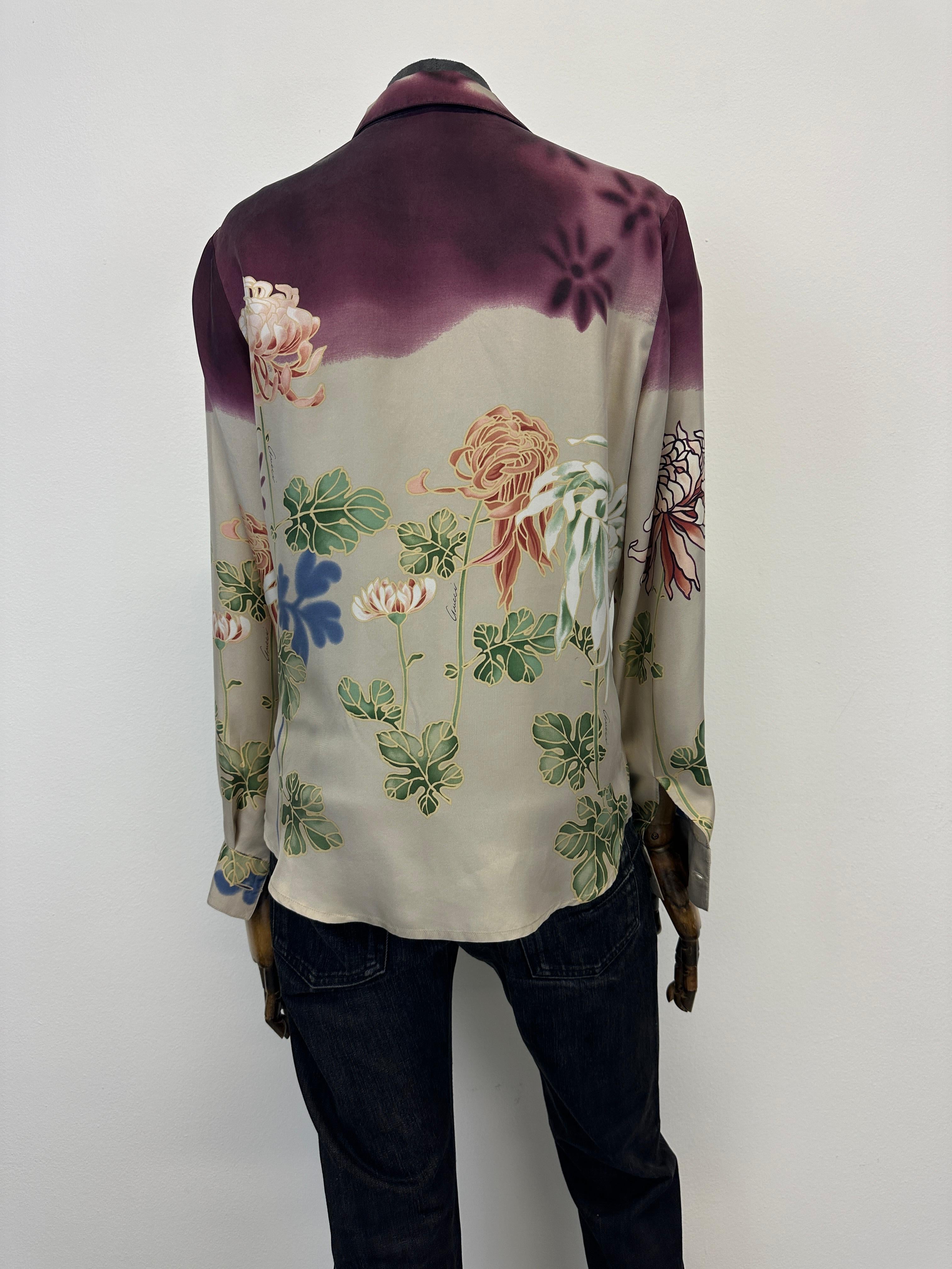 S/S 2001 Gucci by Tom Ford Chrysanthemum silk shirt In Good Condition For Sale In Padova, IT