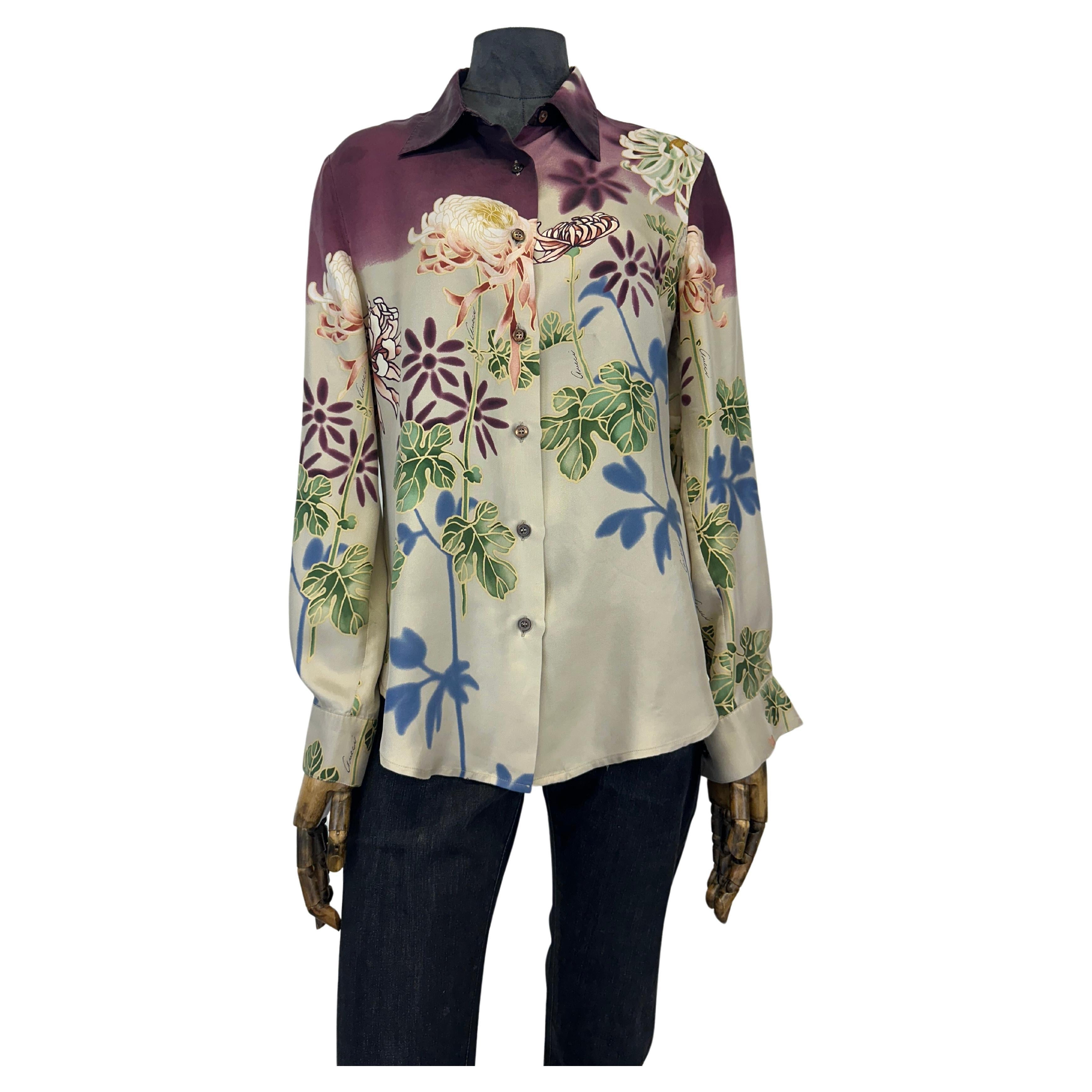 S/S 2001 Gucci by Tom Ford Chrysanthemum silk shirt For Sale