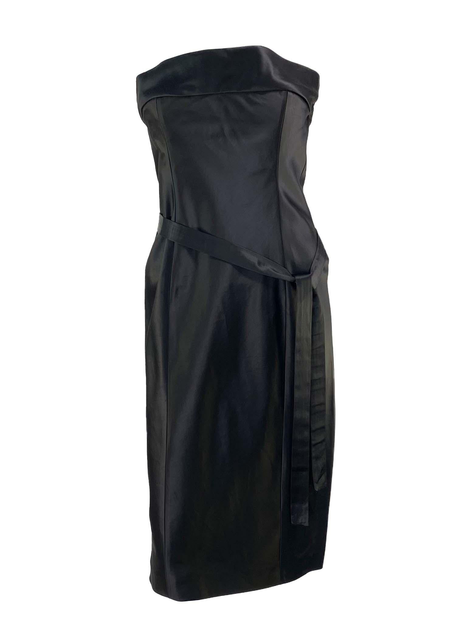 S/S 2001 Gucci by Tom Ford Corseted Black Satin Strapless Tube Dress Runway  In Excellent Condition In West Hollywood, CA