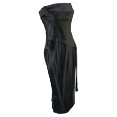 Used S/S 2001 Gucci by Tom Ford Corseted Black Satin Strapless Tube Dress Runway 