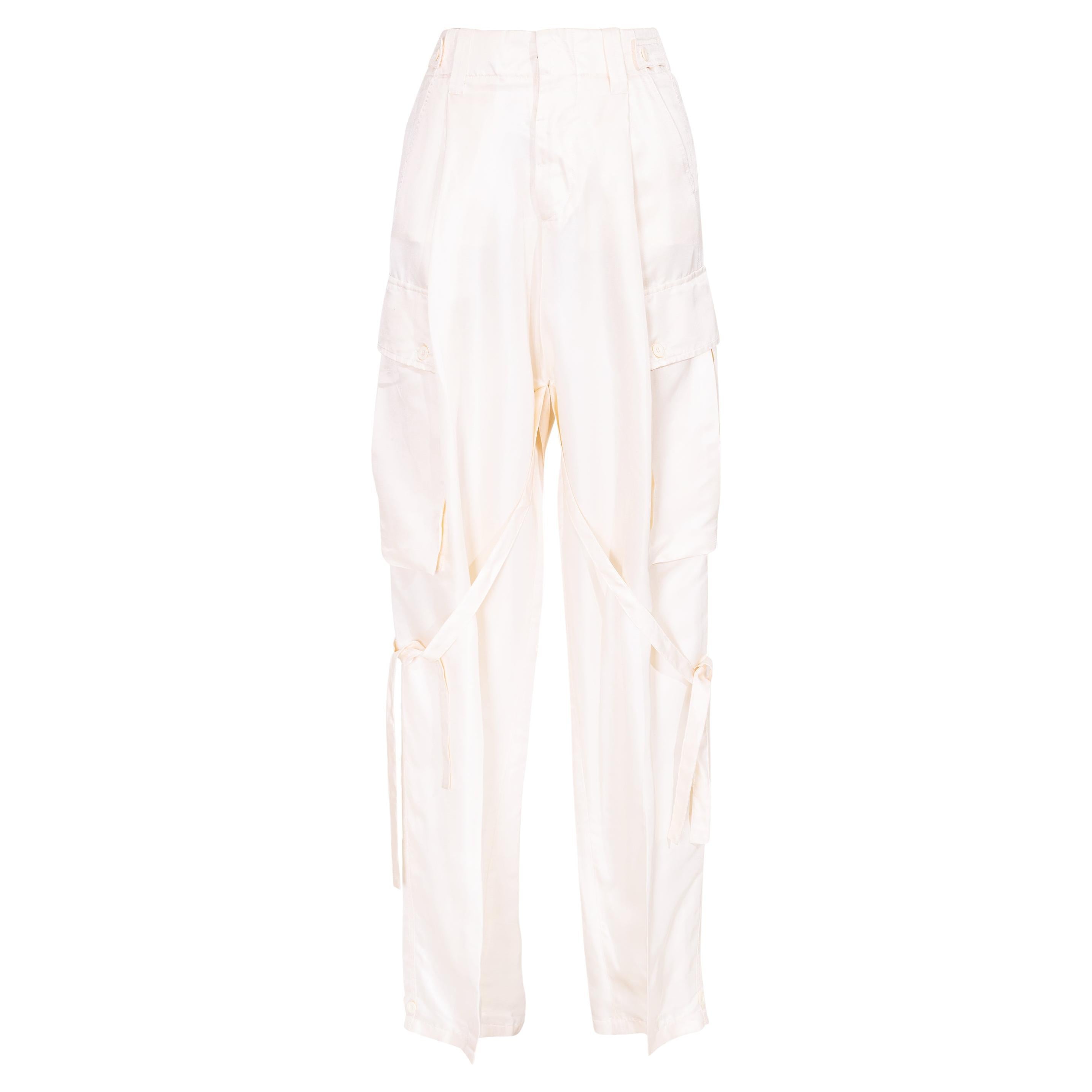 S/S 2001 Gucci by Tom Ford Ecru Silk Cargo Pants For Sale at 1stDibs