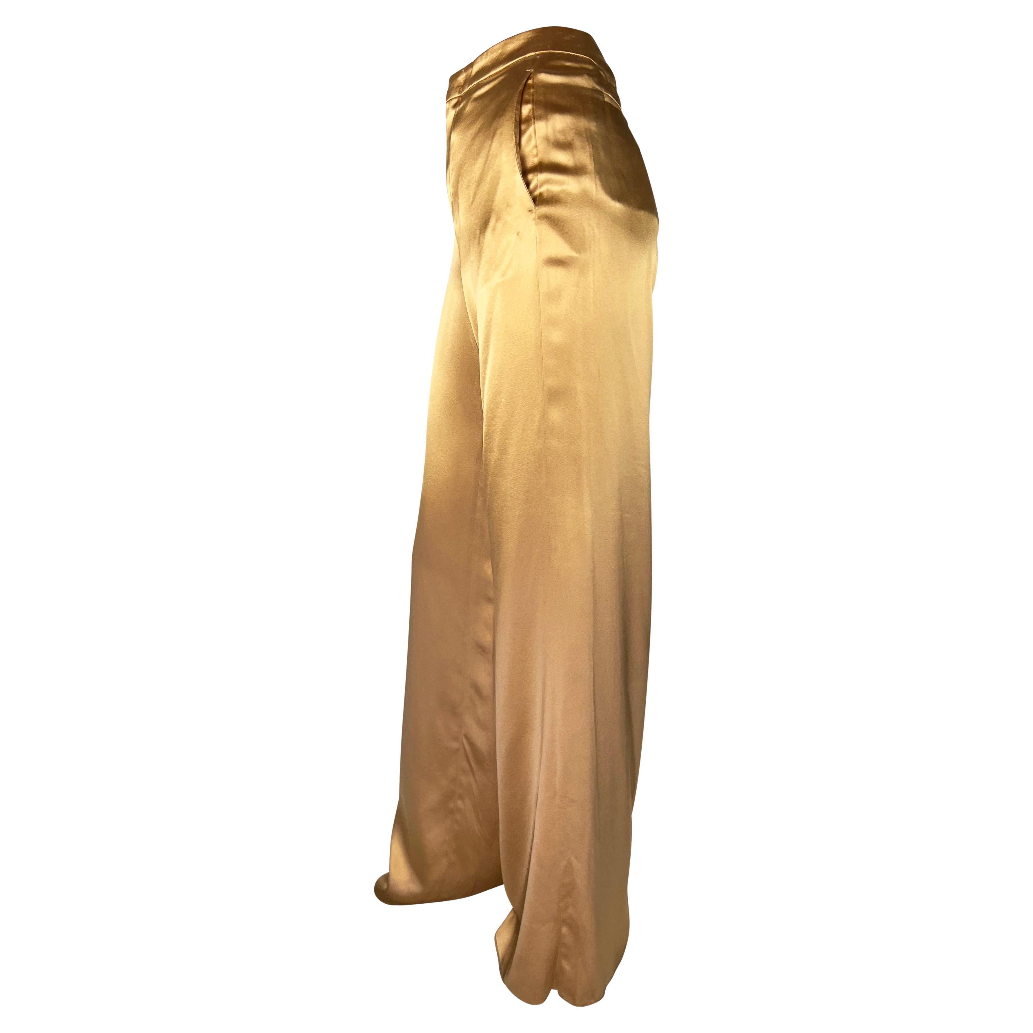 F/S 2001 Gucci by Tom Ford Goldfarbene Hose mit weitem Bein aus Seidenmischung und Satinmischung (Braun) im Angebot
