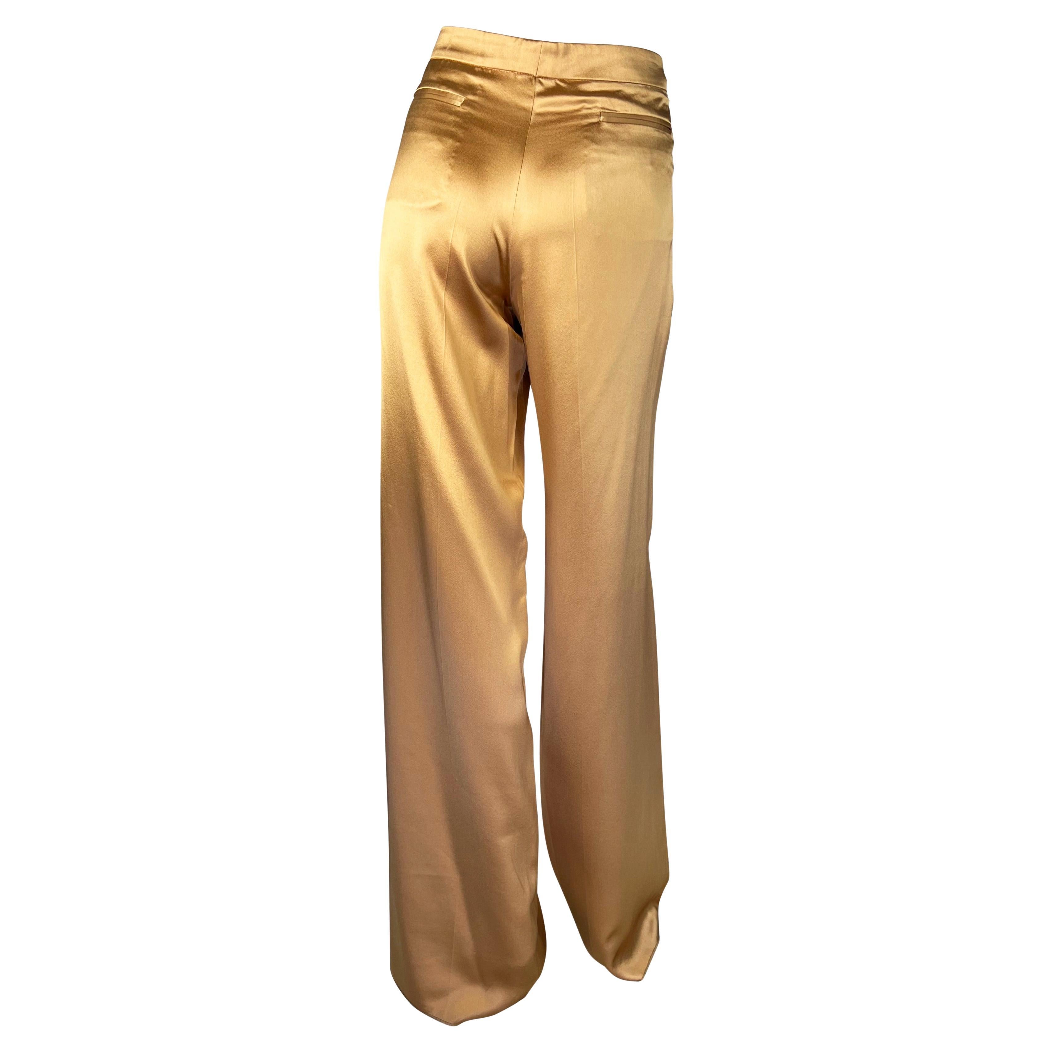 F/S 2001 Gucci by Tom Ford Goldfarbene Hose mit weitem Bein aus Seidenmischung und Satinmischung im Zustand „Gut“ im Angebot in West Hollywood, CA