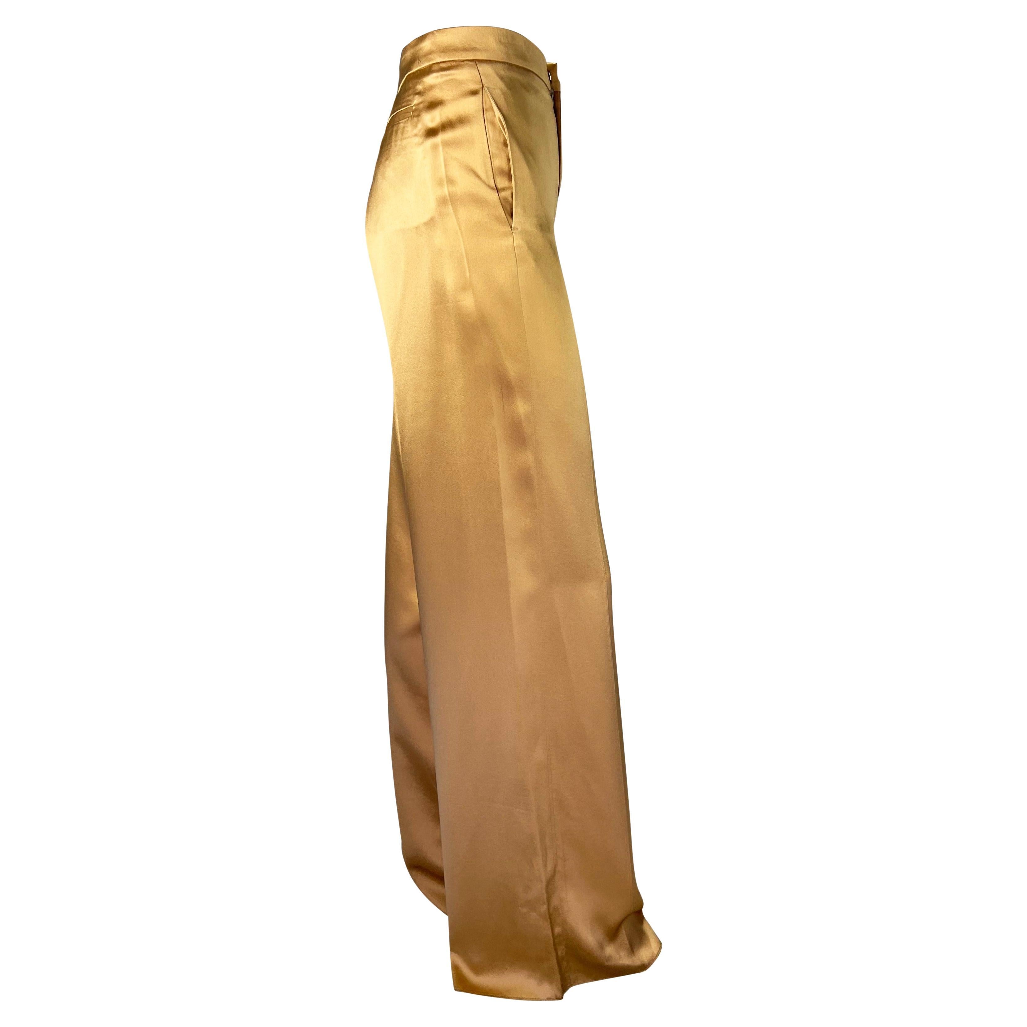 F/S 2001 Gucci by Tom Ford Goldfarbene Hose mit weitem Bein aus Seidenmischung und Satinmischung Damen im Angebot