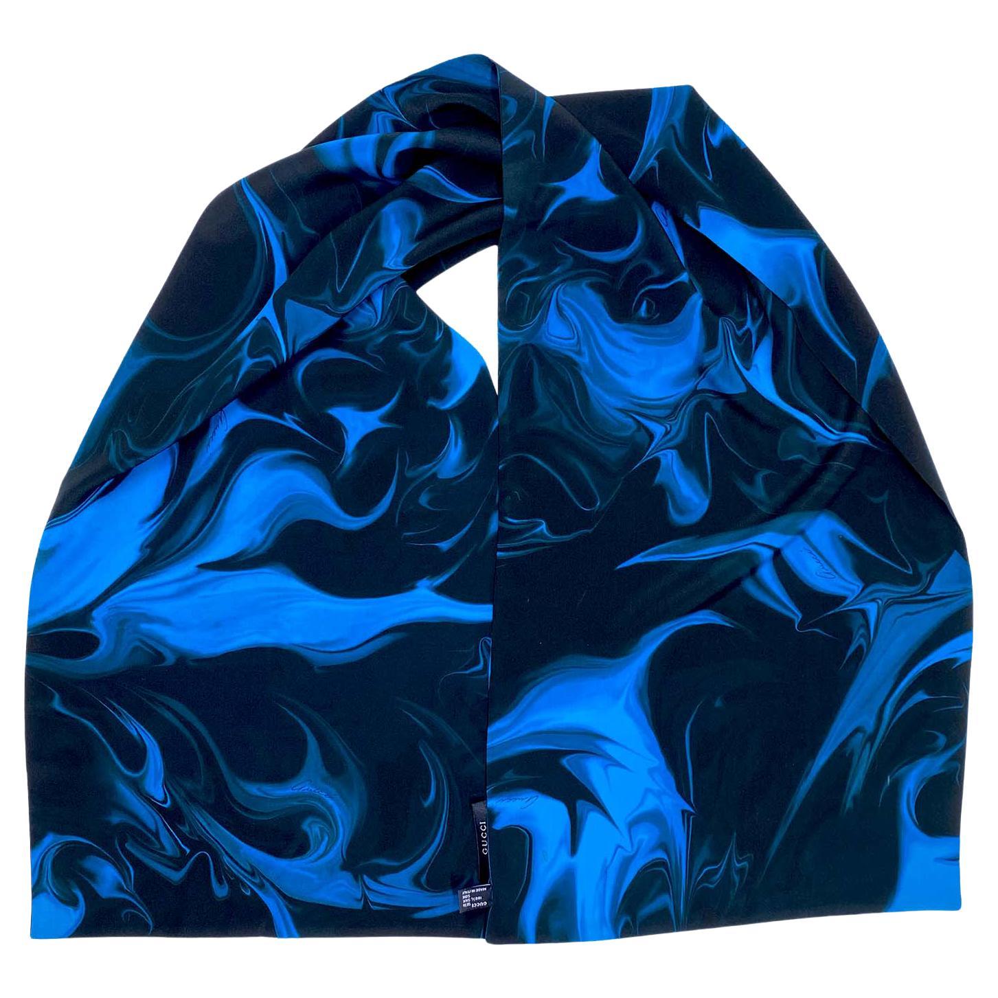 S/S 2001 Gucci by Tom Ford Lava Print Blue Silk Scarf