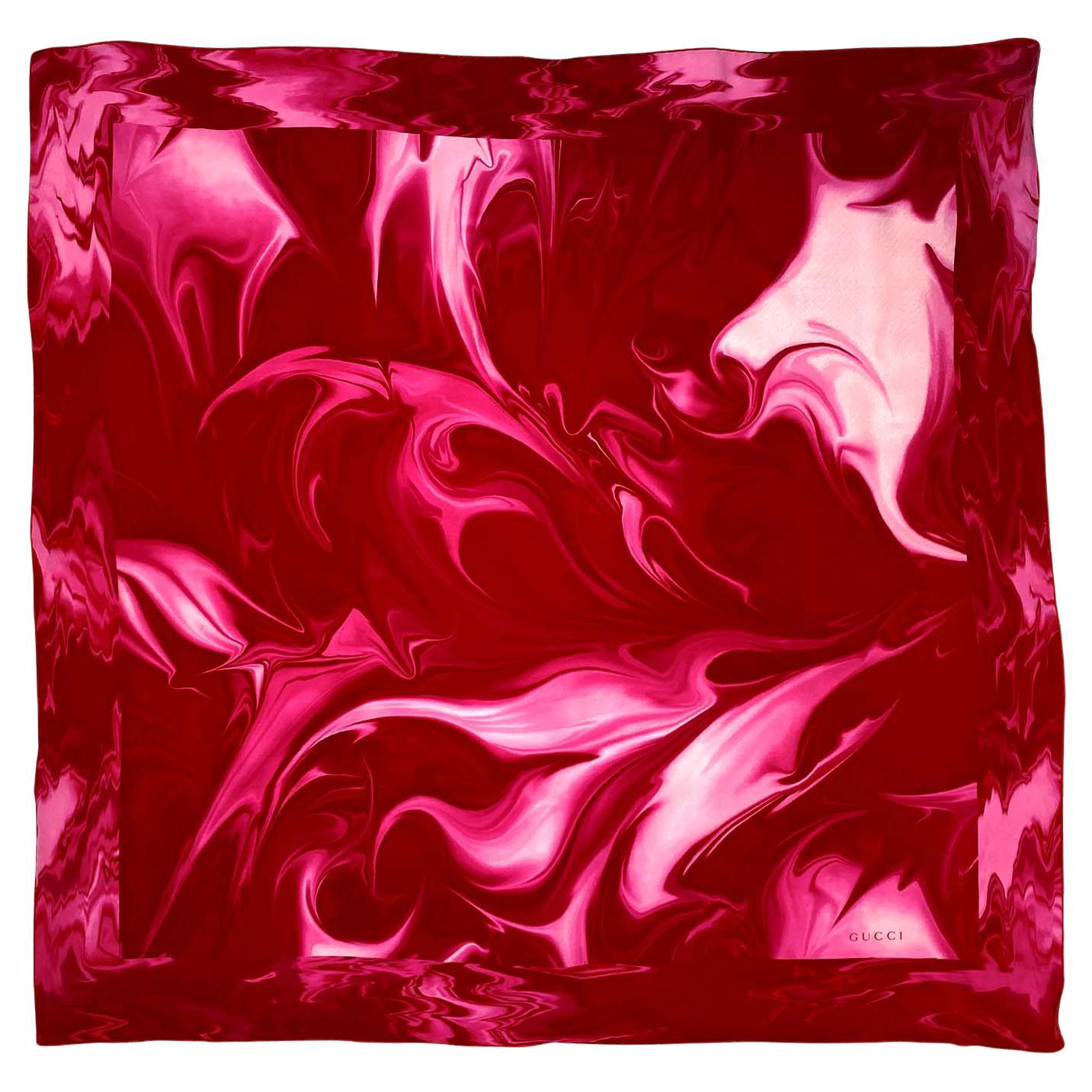 S/S 2001 Gucci by Tom Ford Lava Print Pink Silk Square Scarf For Sale