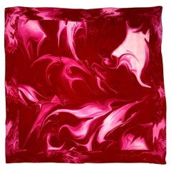 Gucci par Tom Ford - Écharpe carrée en soie rose imprimée lave, printemps-été 2001