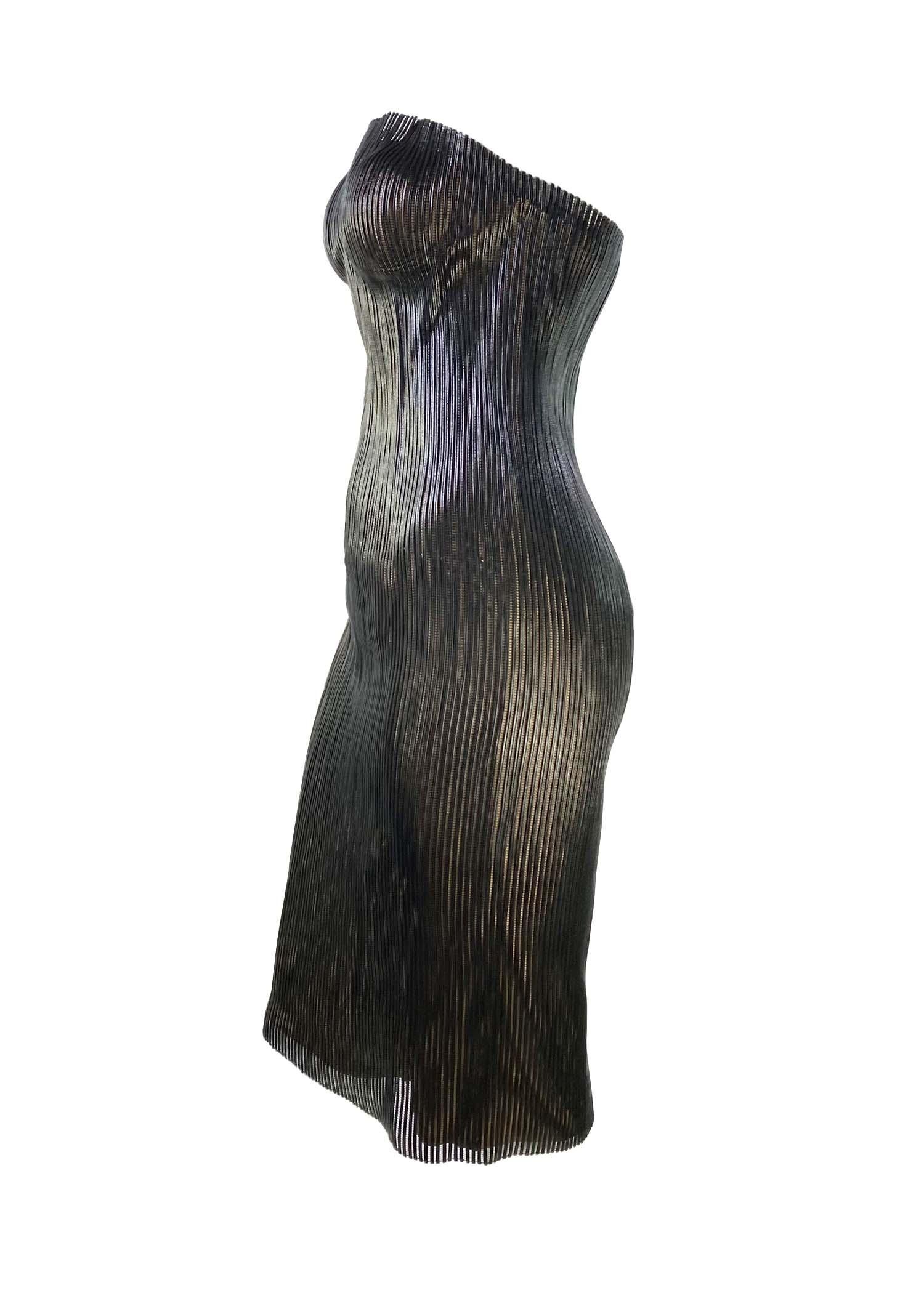 Black NWT S/S 2001 Gucci by Tom Ford Leather Mesh Corset Runway Tube Dress