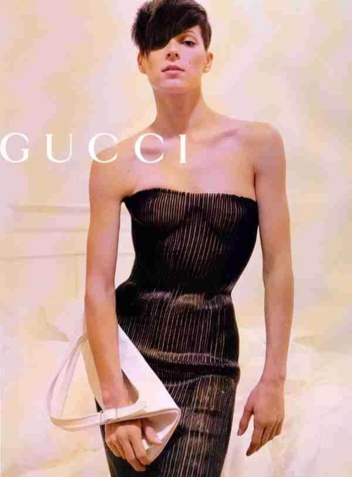 NWT S/S 2001 Gucci by Tom Ford Leather Mesh Corset Runway Tube Dress en vente 1