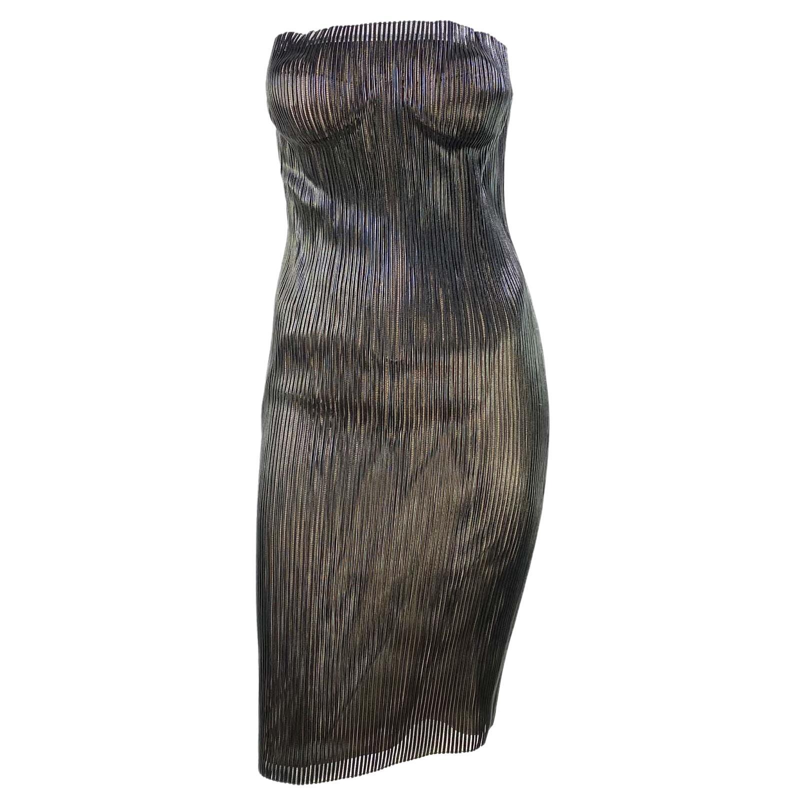 NWT S/S 2001 Gucci by Tom Ford Leather Mesh Corset Runway Tube Dress en vente