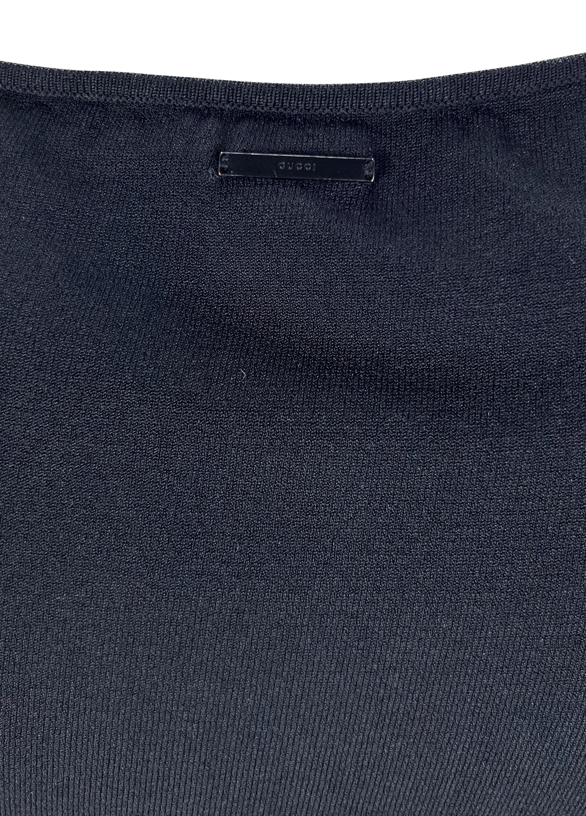 S/S 2001 Gucci by Tom Ford Logo Buckle Black Stretch Knit Tank Top In Excellent Condition In West Hollywood, CA