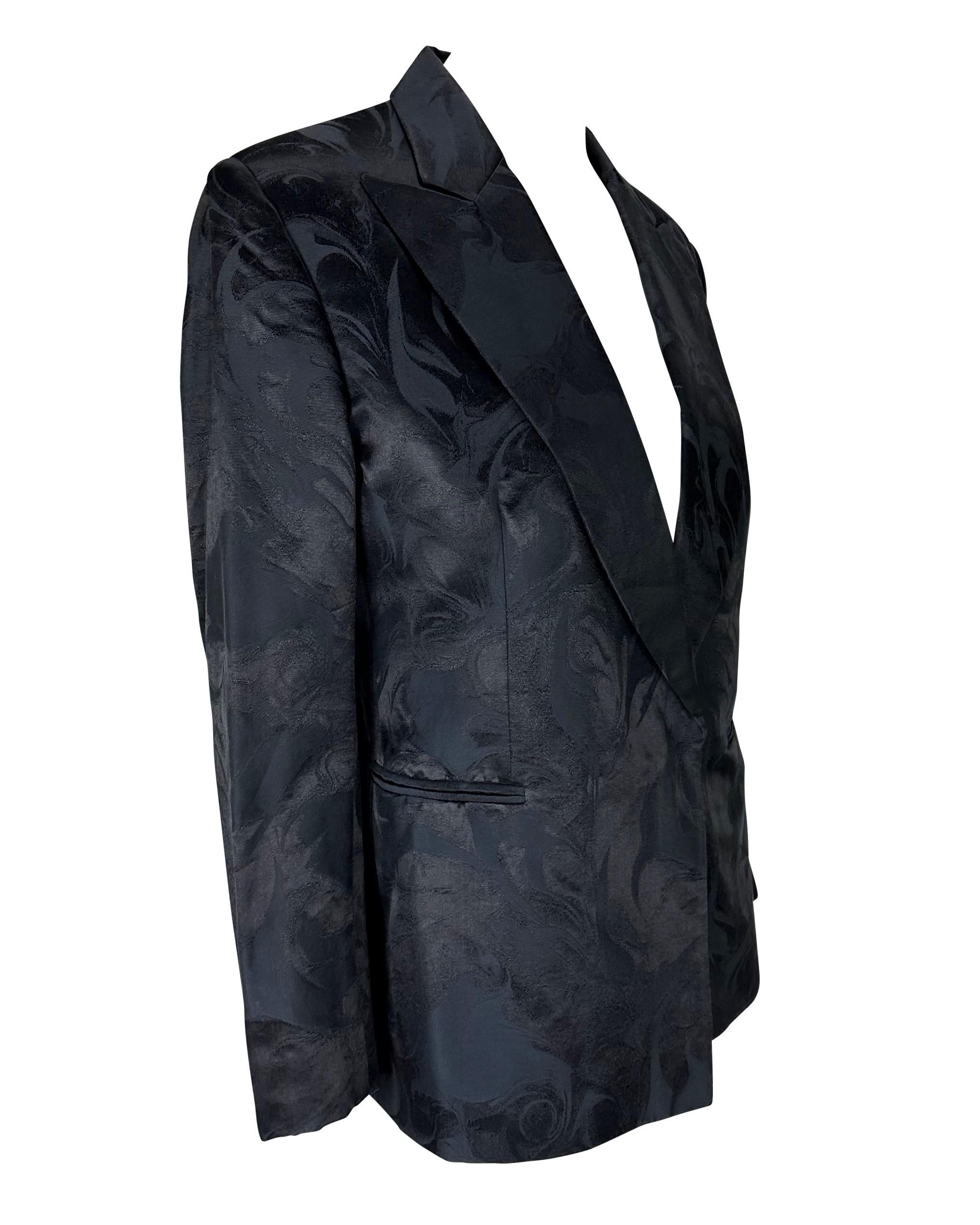 S/S 2001 Gucci by Tom Ford Magma Jacquard Navy Cotton Silk Blazer Jacket For Sale 2