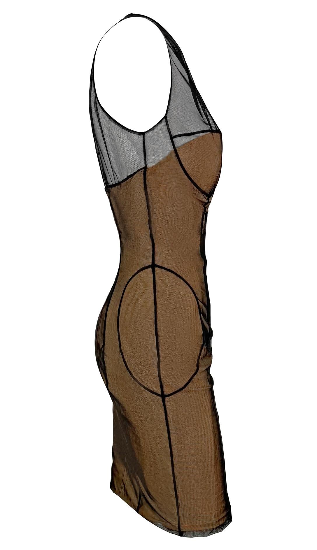 S/S 2001 Gucci by Tom Ford Mesh Overlay Beige Corseted Dress For Sale 3