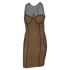 S/S 2001 Gucci by Tom Ford Mesh Overlay Beige Corseted Dress