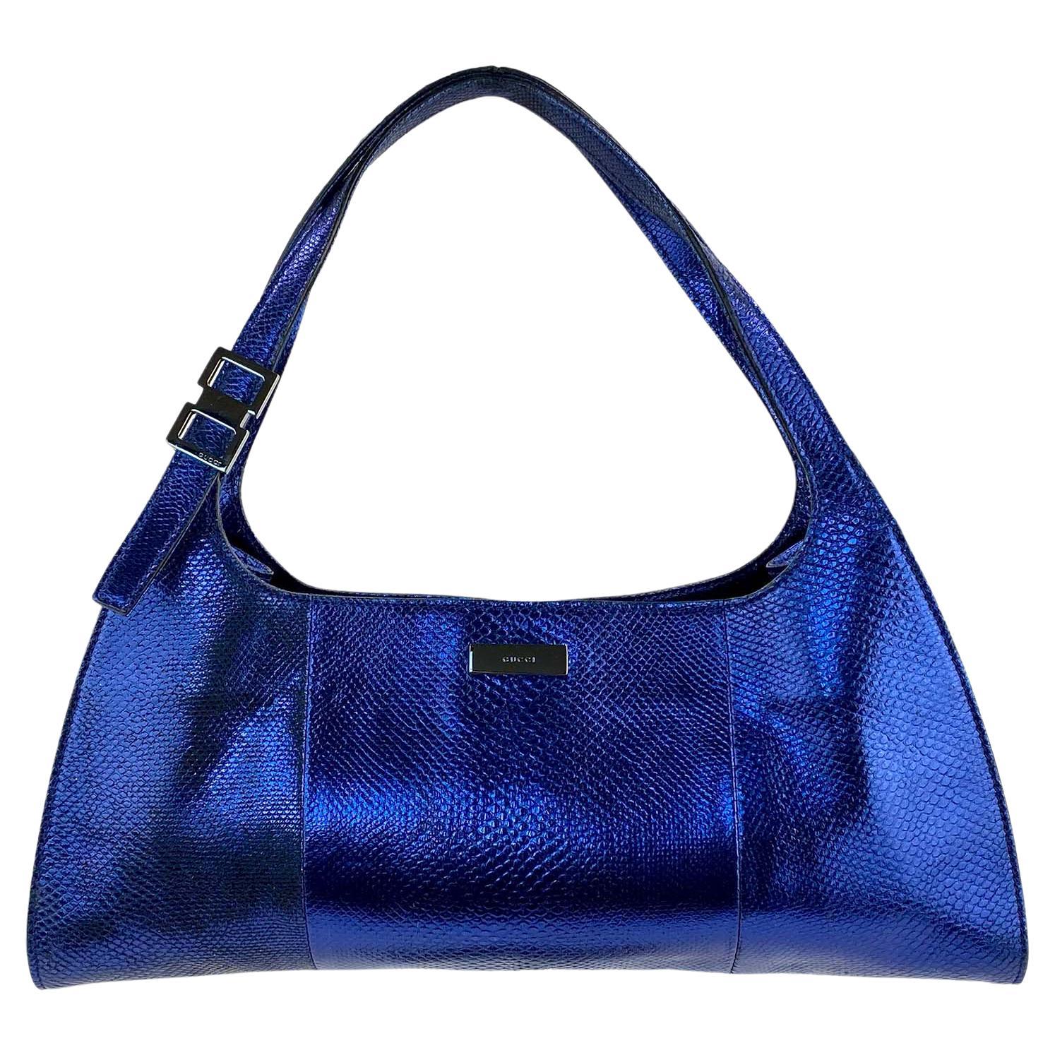 S/S 2001 Gucci by Tom Ford Metallic Blue Lizard Bag