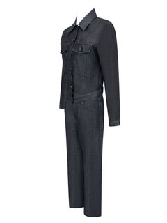 S/S 2001 Gucci by Tom Ford Metallic Grey Denim Chambray Jacket Pant Set