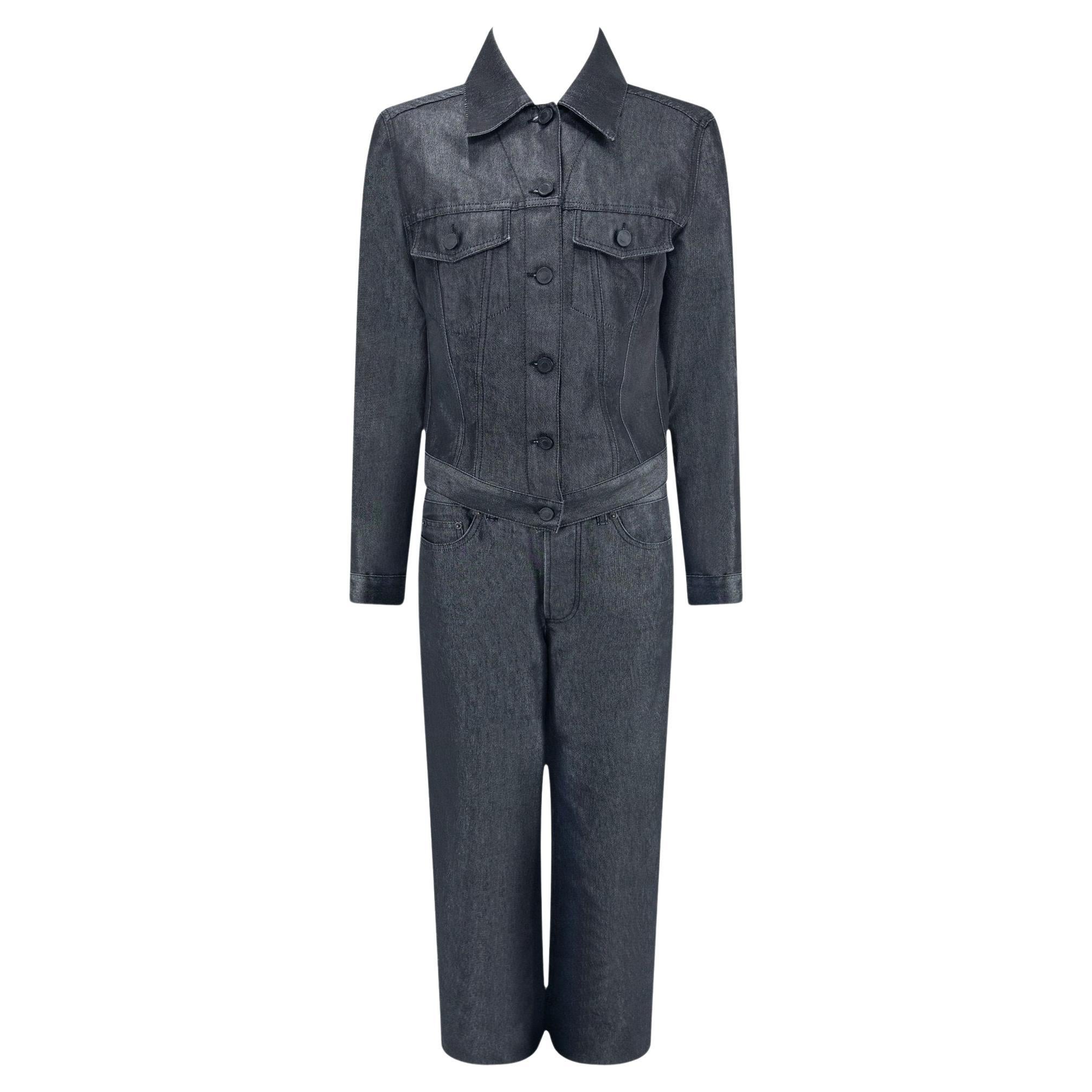 S/S 2001 Gucci by Tom Ford Metallic Grey Denim Chambray Jacket Pant Set IT42 For Sale
